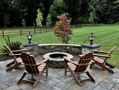 Downington, PA patio and fire pit using Techo Bloc 60 pavers. Downington, PA patio and fire pit using Techo Bloc 60 pavers.