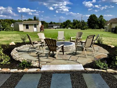 Flagstone patio surrounding firepit in Limerick