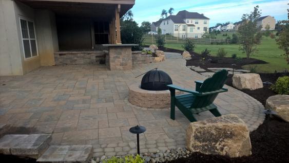 Downington patio installation using Techo-Bloc 60 pavers.