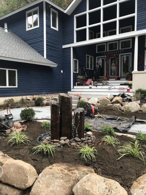 Basalt fountain becomes a peaceful focal point.