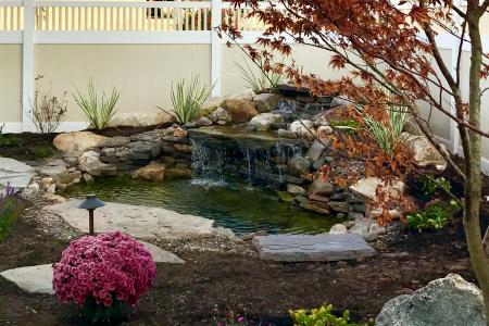Pond in Gilbertsville, PA with waterfall 