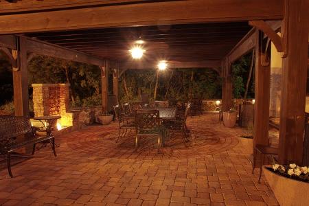 Outdoor lighting under pergola with seating area in Pottstown, PA