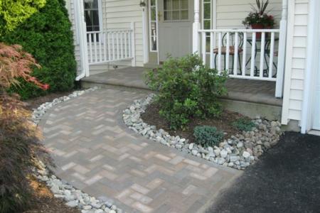 An old concrete walkway was replaced by this handsome paver installation in Spring City, Pa.