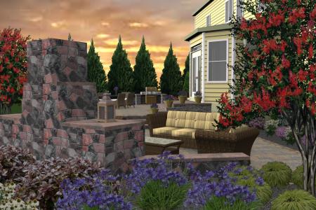 3D landscape design side view with fire pit Schwenksville PA
