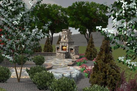 3D landscape design with fire pit Chester Springs, Pa