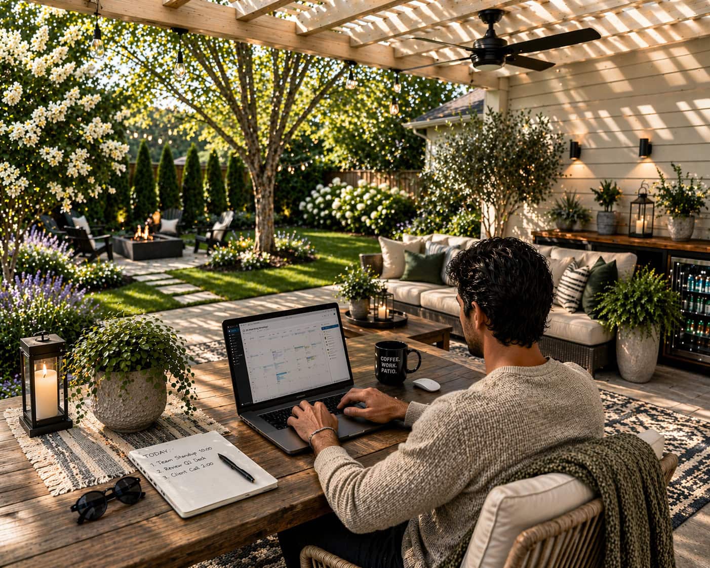 Deck outside door with shade.